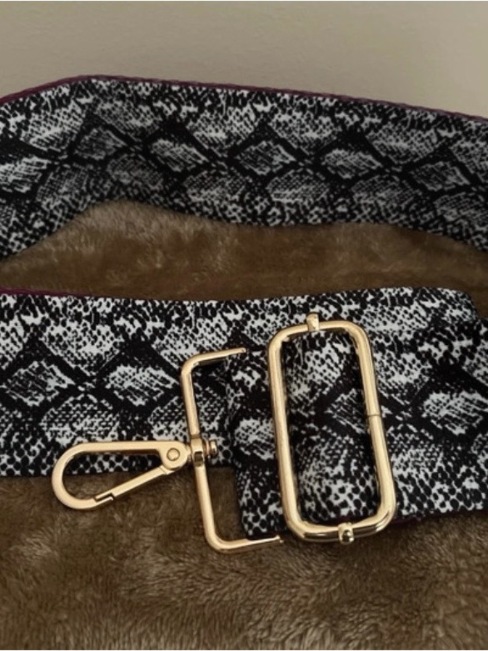 Detachable Black White Multi Snake-Print Crossbody Strap with Gold Hardware New
